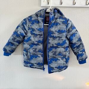 Swiss Tech 4T Toddler Boy Jacket Blue Camouflage Fleece Lined Puffer Coat Hooded